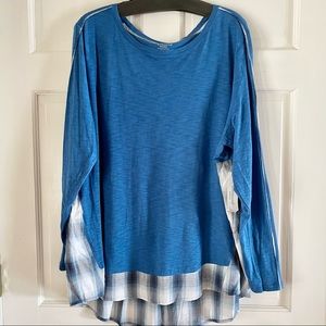 Westbound Women’s Long Sleeve Scoop Neck Top Blue & Plaid Size 3X